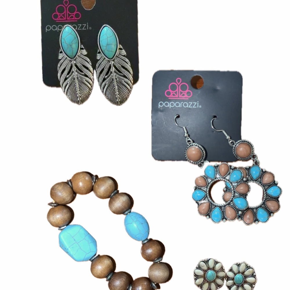 Paparazzi Turquoise and Brown Feather Earrings